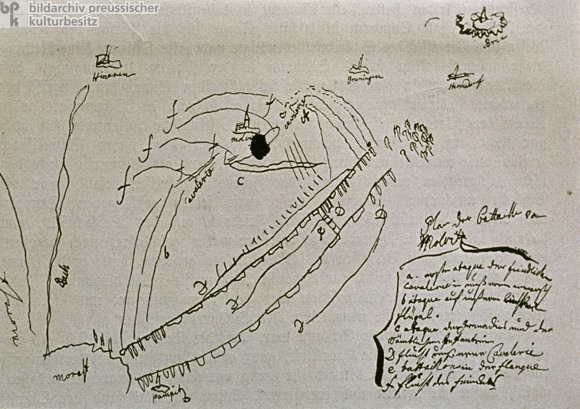 Frederick II's ("the Great") Sketch of the Battle of Mollwitz on April 10, 1741 (April 1741) 